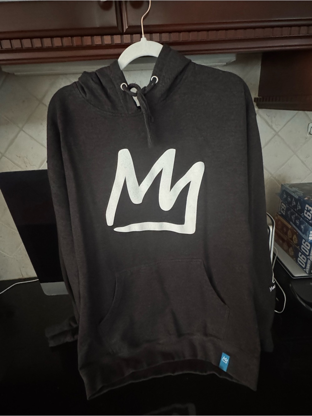 Charcoal Women's Pullover Hoodie with White Crown Graphic Mammoth Mountain